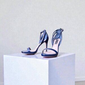 Steve Madden Blue Patent Leather 'Rebeca' Open Toe Ultra High Heel - Size 8.5